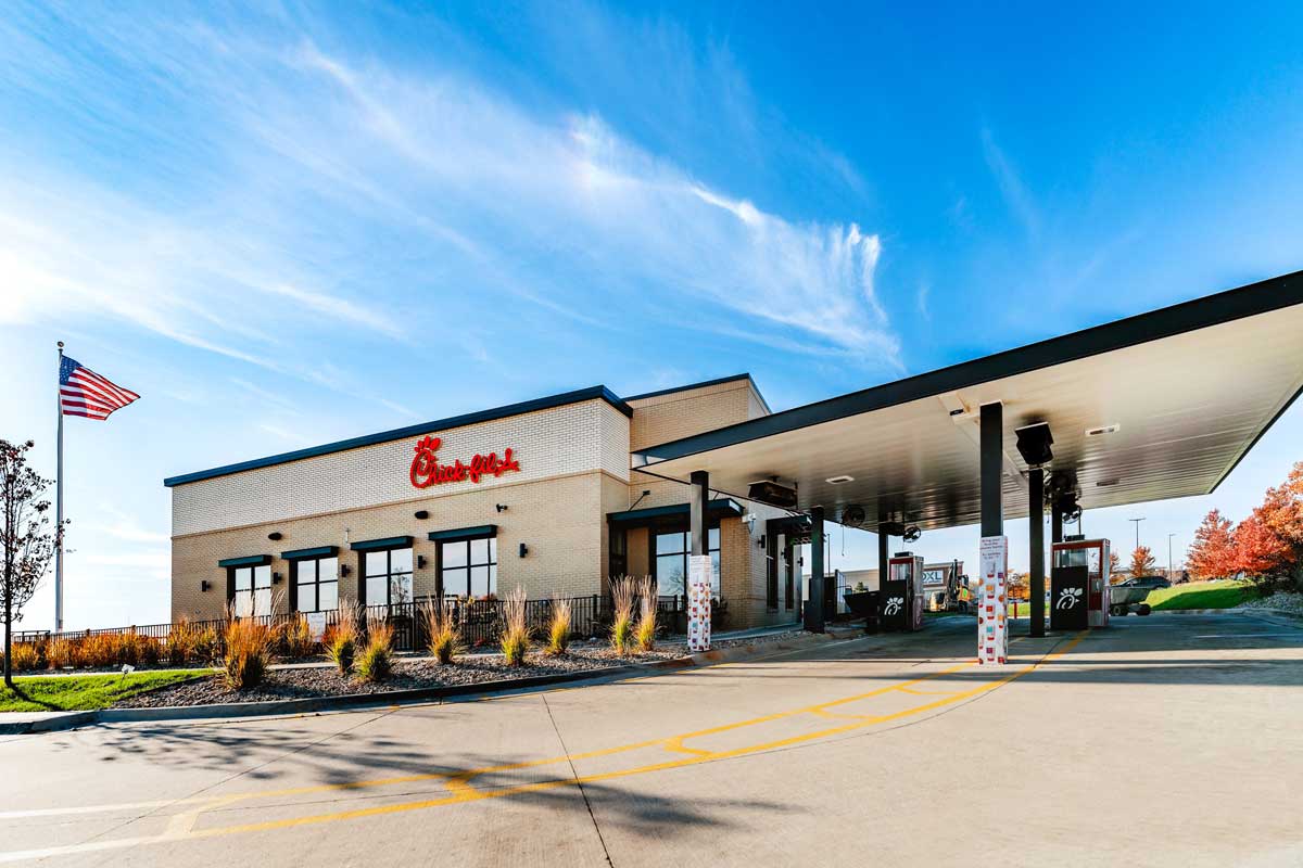 A fully finished Chick-Fil-A building